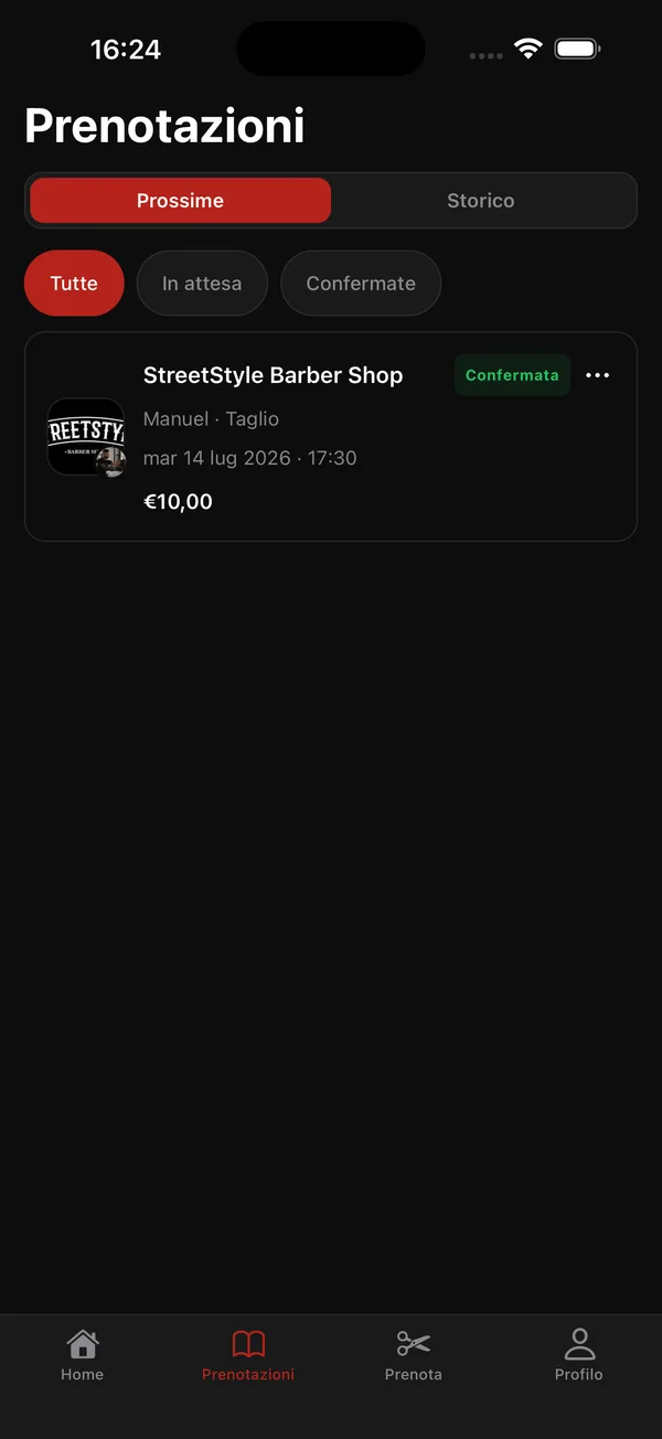 Elenco delle prenotazioni nell'app